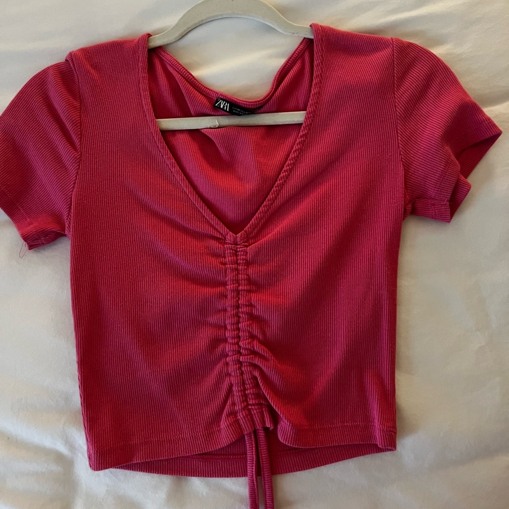 Zara Rusched Ribbed Top - Picture 2 of 2